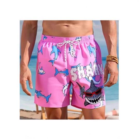 3D-gedruckte Cartoon-Haifischmuster Strand Herren Bunte Tier Muster Schwimm Sommer Hawaiianische Surfshorts