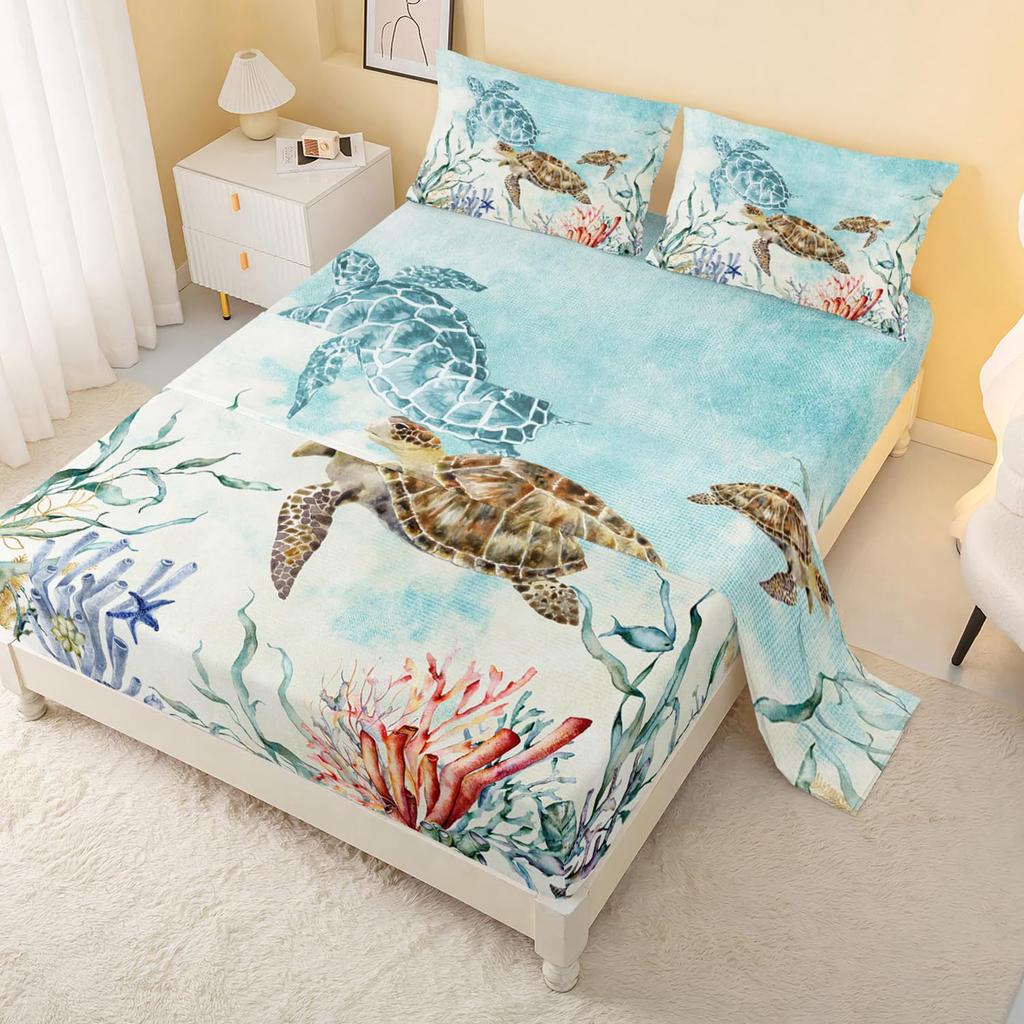 Ocean Turtle Unicorn Pattern Sheet Four-piece Bedding Set Bedroom Dormitory Bedding Decoration