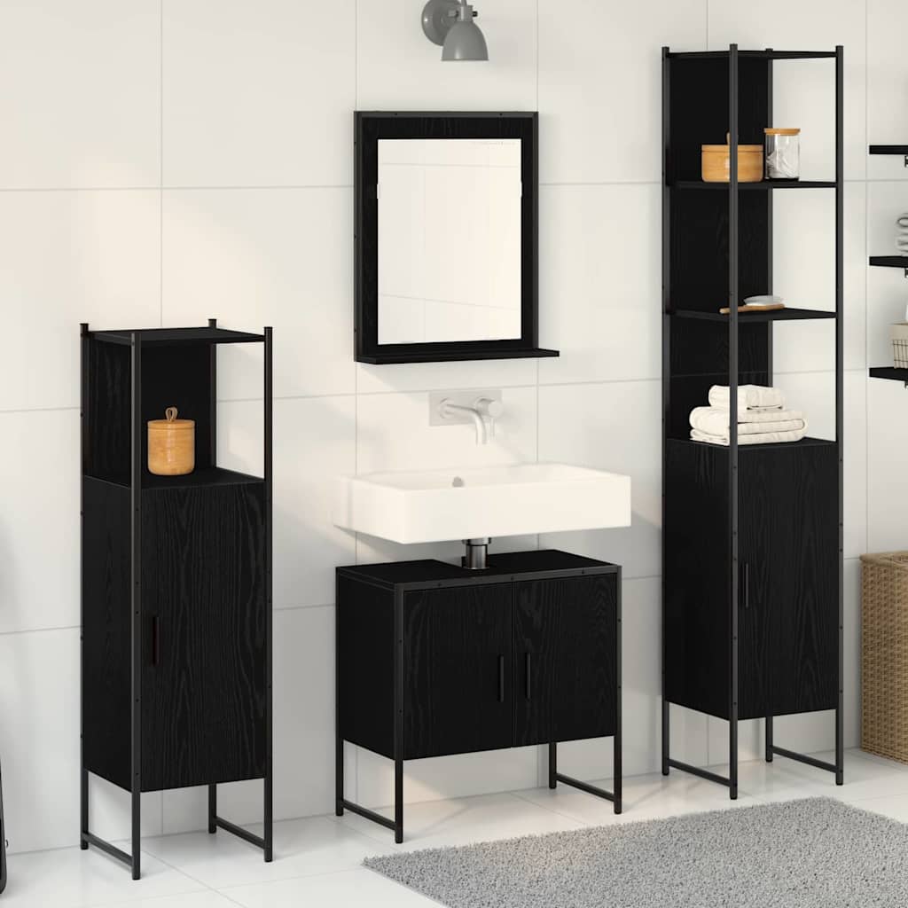 Bathroom Furniture Set with Shelf 4 pcs Black Wood Based Material