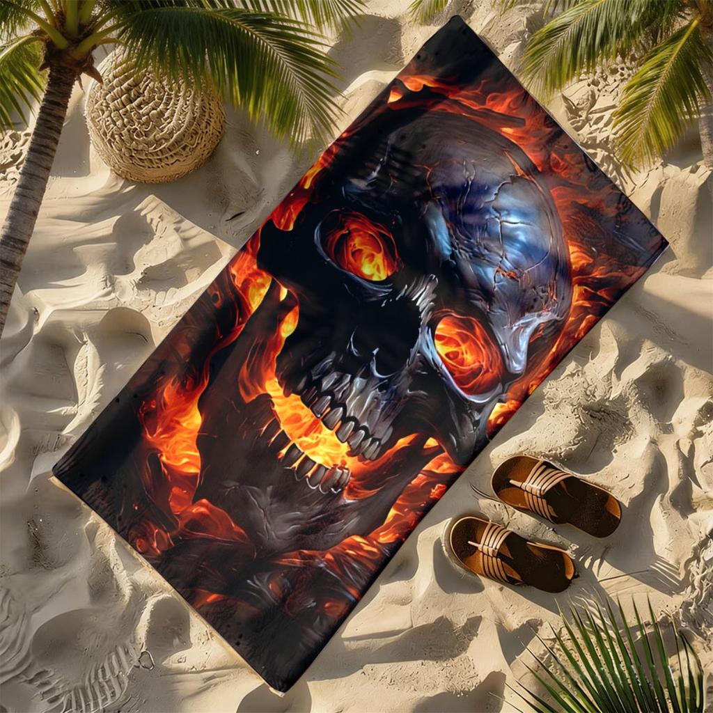 Dunkler Flammen-Skelett-Thema Polyester-Mikrofaser-Strandtuch ist hochsaugfähig, geeignet für Schwimmen und Strandausflüge