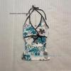 Blue & White Floral Halter Tank for Women - Slimming, Sleeveless Base Layer