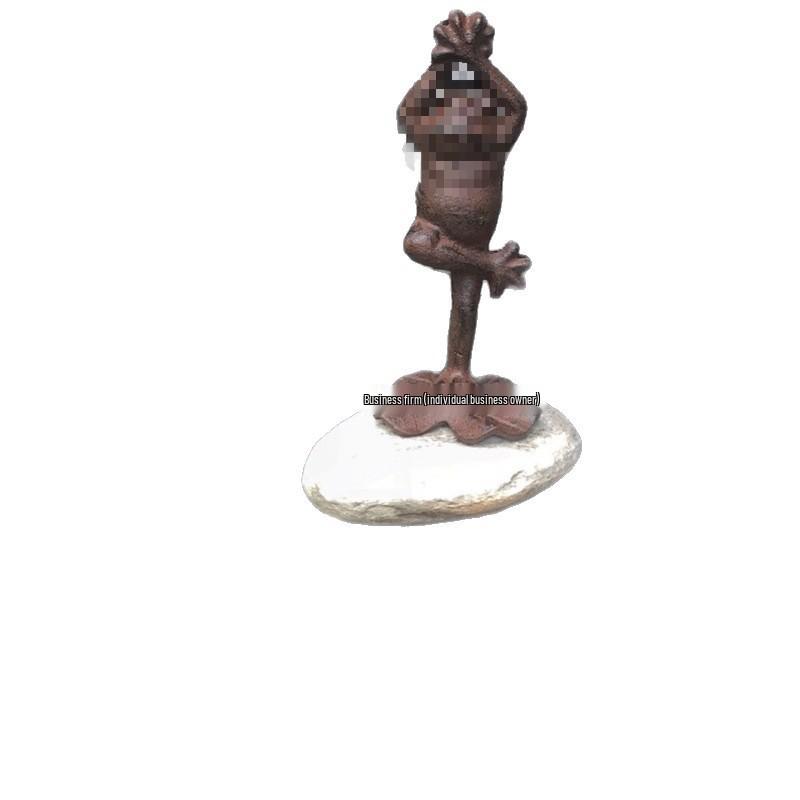 European Retro Cast Iron Yoga Frog Ornament for Home Display