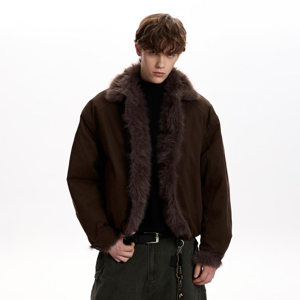 Men's Retro Cotton Jacket with Fur Collar, Golden Eagle Design - Thick, Warm, Versatile, and Trendy Winter Outerwear.