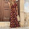 Summer Bohe Style V-neck Floral Printed Dress Belt Loose Short Sleeve Fashion Elegant Casual A-line Party Long Dresses Female Dtreetwear Clothing