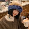Autumn and Winter Women's Rabbit Fur Knitted Hat Warm Wool Hat  Korean Style Sweet and Cute Plush Ear Protecting Headband Hat