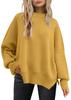 2025 Women's Round Neck Batwing Long Sleeve Knit Sweater with Exposed Seam and Side Slit