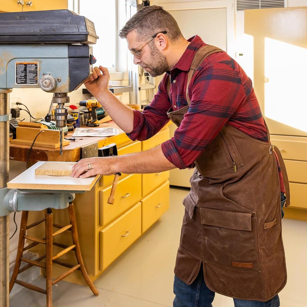 16oz Heavy Duty Waxed Canvas Work Apron - Rugged Water-Resistant, for All Tough Jobs