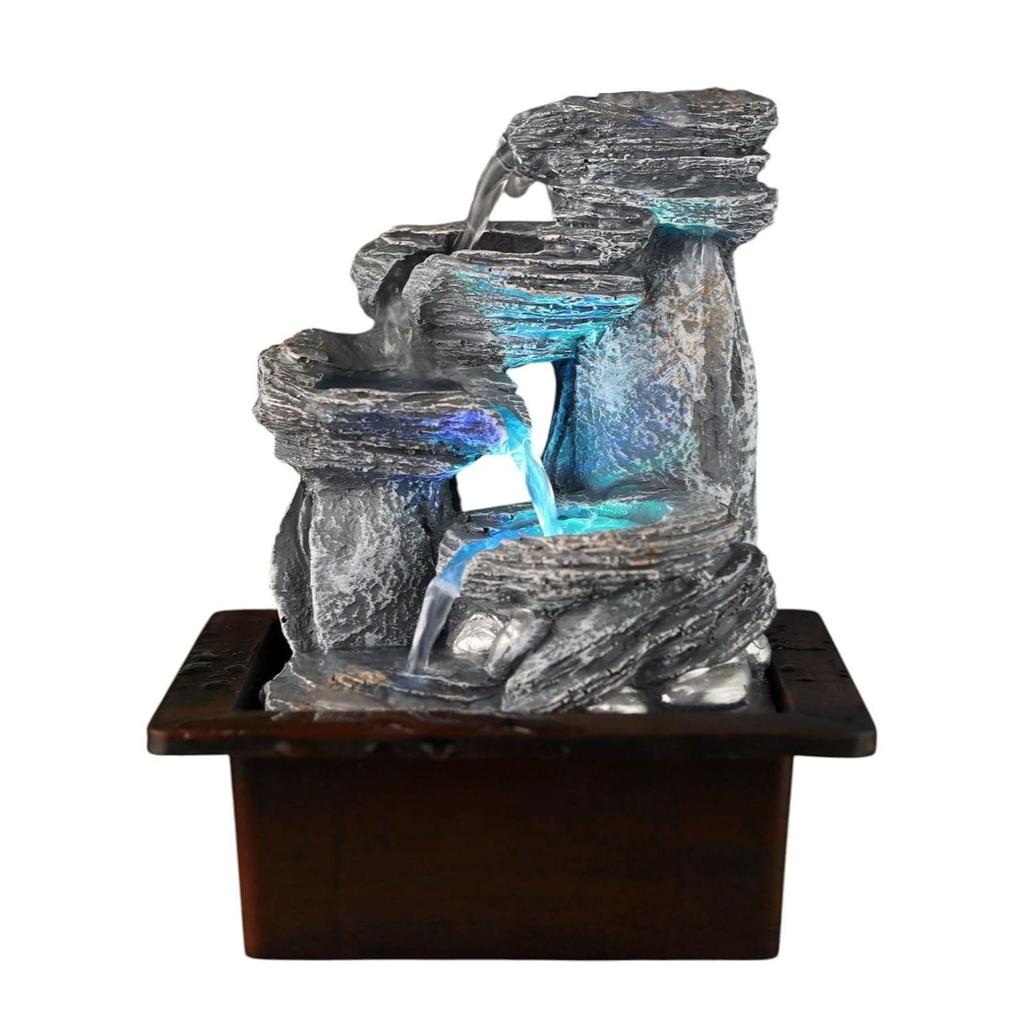 Tabletop Water Fountain | Polyresin Indoor Outdoor Water Fountain with LED Lights | Home Decor, Office, Living Room