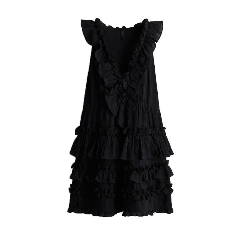 

Summer New Arrival Women s Cotton French Frill Sleeveless Cake Dress Wave Chic Style Short Dress 1280381 Black L