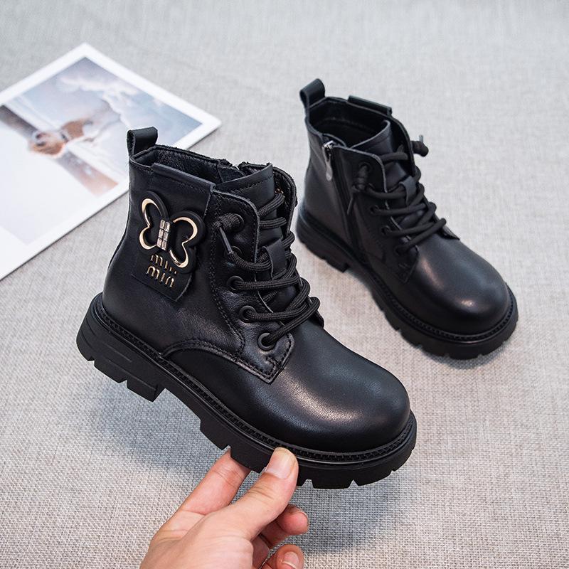 Autumn/Winter 2025 Girls' Leather British Style Non-slip Martin Boots for Kids - Princess Design