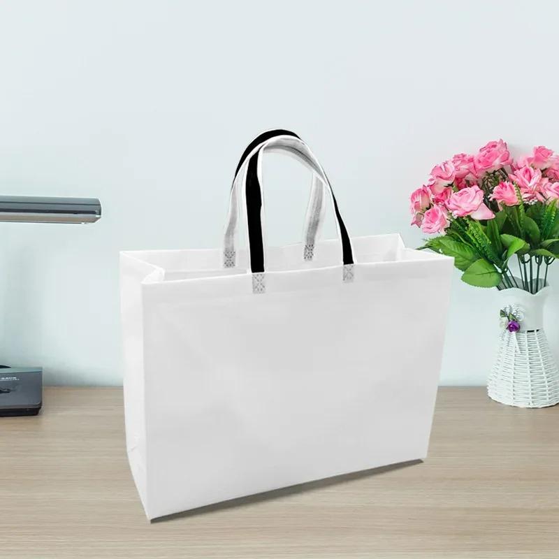 10PCS Rose Printing Packaging Shopping Bag Handle Waterproof Non Woven Fabric Gift Bags Black Clothing Store HandBag