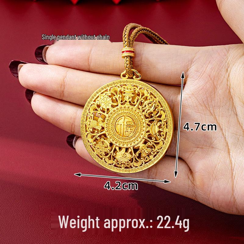 Vietnam Heritage Eight Treasures Compass Necklace – Hollow Fu Character Round Pendant, Long-Lasting Color Jewelry