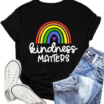 Be Kind Shirt for Women Kindness Matters T-Shirt Rainbow Heart Tee Tops