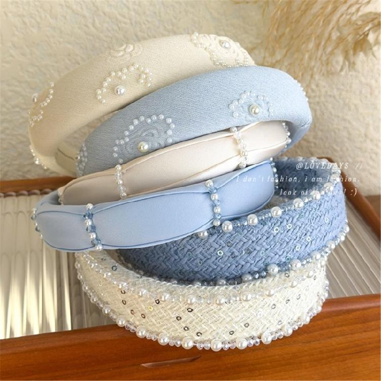 Luxury Floral Design Headbands For Women Fabric Hair Accessory With Bead Detailing Hairband Headwear For Special Event