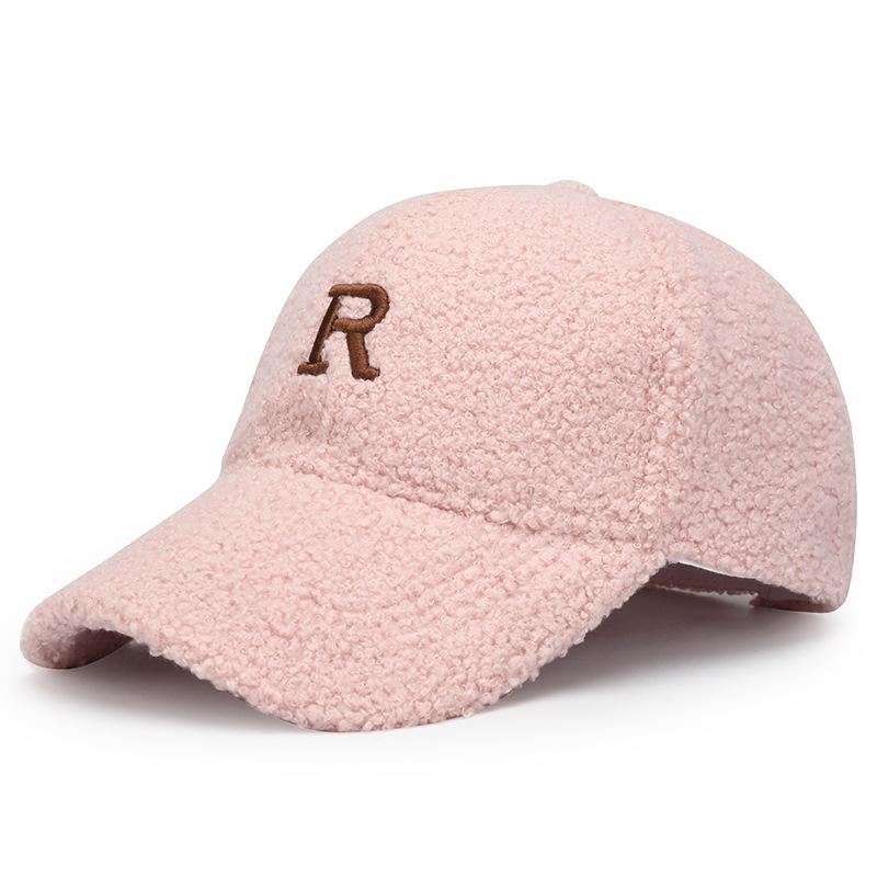 Embroidery R Letter Lamb Wool Baseball Cap Women's Autumn and Winter Casual Cap