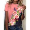 Plus Size Flower & Butterfly Print T-shirt, Casual Short Sleeve Crew Neck Top For Spring & Summer, Women's Plus Size Clothing