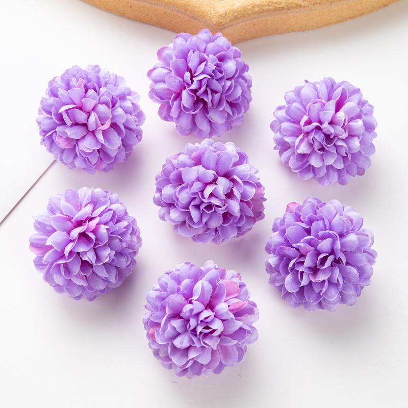 50Pcs Artificial Hydrangea Flowers for Wedding Garden Home Decor Christmas Party Diy Candy Box Scrapbook Pink Ball Chrysanthemum