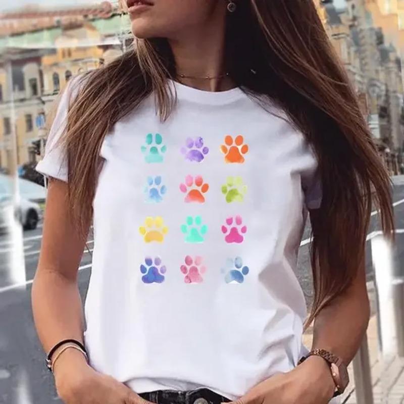 Women T-shirts Love Trend Style Dog Paw Cartoon Animal Pet Summer Graphic Print Female Stylish T Top Shirt Girl Tee T-Shirt