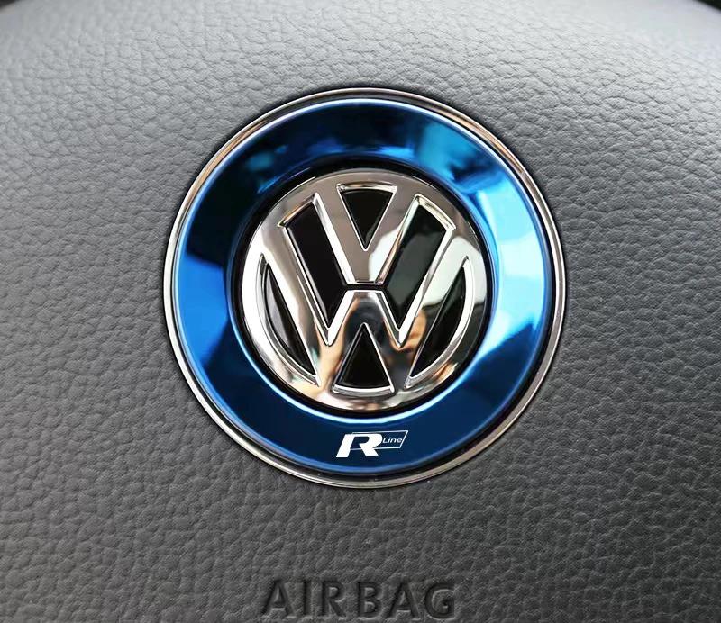 2025 Hot 1Pcs Car Steering Wheel Emblem Stickers Accessories For Volkswagen VW R-line GTI R Polo Golf Touareg Passat Magotan Tig