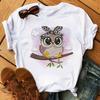 Maycaur Cartoon Owl Print T Shirt Women Kawaii Graphic Shirts Casual Short Sleeved Black Female Tee O-neck Harajuku T-shirts