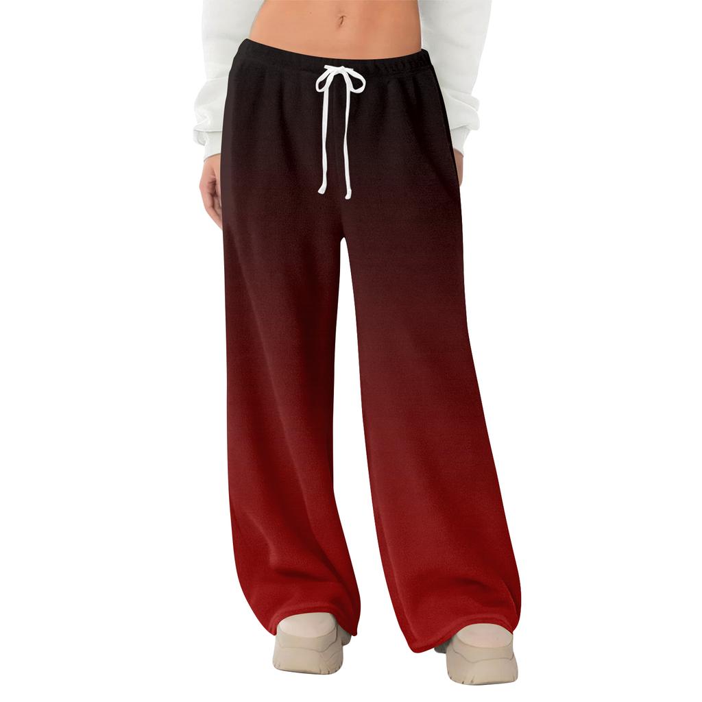 Women's Fleece Wide Leg  Elastic Waist Drawstring Loose Pants Drawstring Pajama Pants Sleepwear Trousers