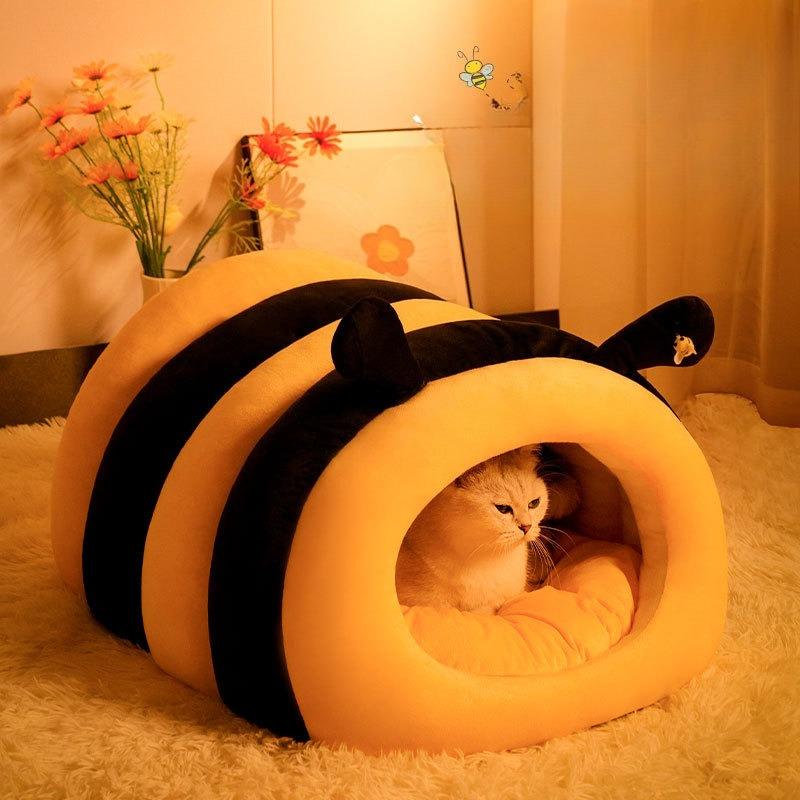 Beehive Pet Bed Winter Warm Cat House Cute Dog Bed Enclosed Slip Resistant Cozy Cat Cave Dog House Mascotas Cat Tent Pet Items
