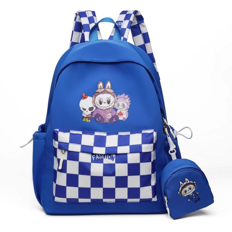 Labubu School Bag Plaid Backpack Student Bag Backpack Cute Primary School Students Large Capacity