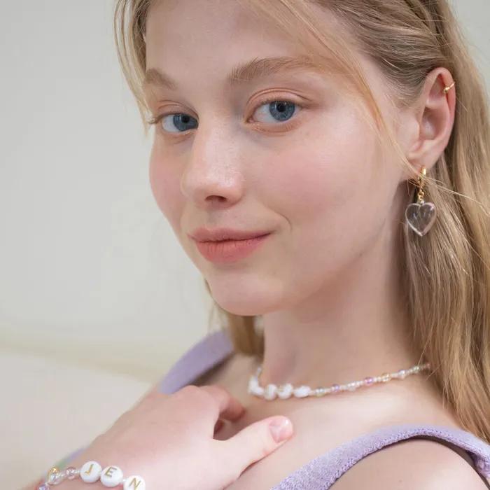 heart bold one touch earrings (2colors)