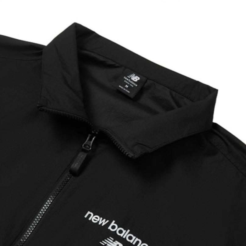 New Balance Logo Full-Zip Woven Jacket Asia Sizing 'Black White' Unisex AMJ22350-BK