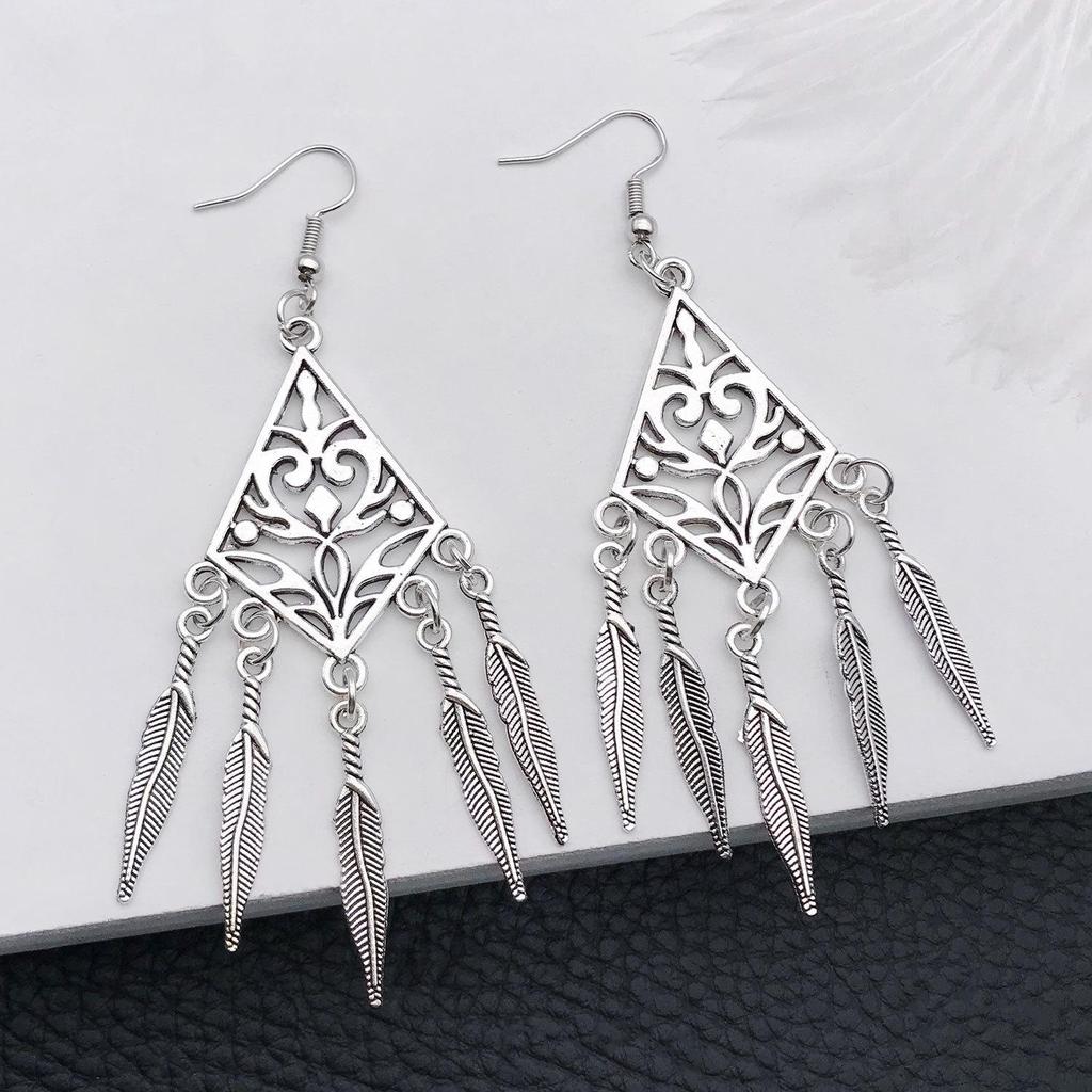 Bohemian Water Drop Heart Double Hole Ethnic Earrings Alloy Jewelry