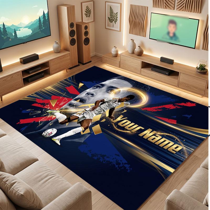 Jude Bellingham Custom Crystal Velvet Rug, Personalized Name Text Print, Football Logo Soft Non‑Slip Floor Mat Home Decor Gift