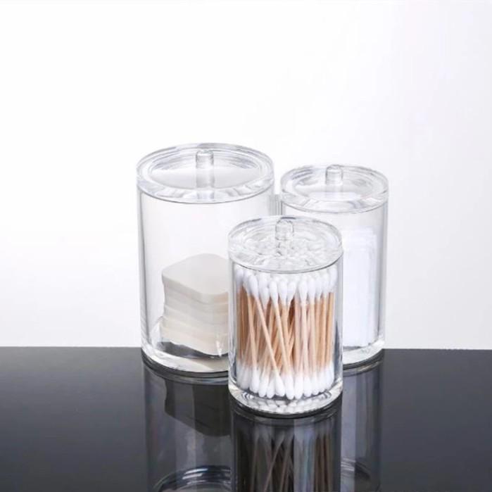 Acrylic Cotton Swab & Makeup Remover Storage Box with Lid - Transparent Square Organizer & Toothpick Holder