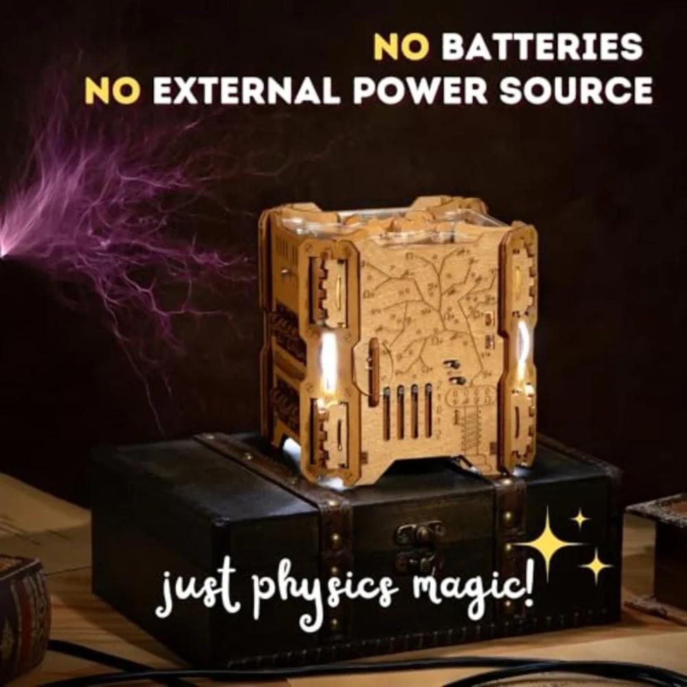 Escape room game in a box: 3D wooden puzzle box for adults, natural wood color, electronic brain teaser with hidden compartment