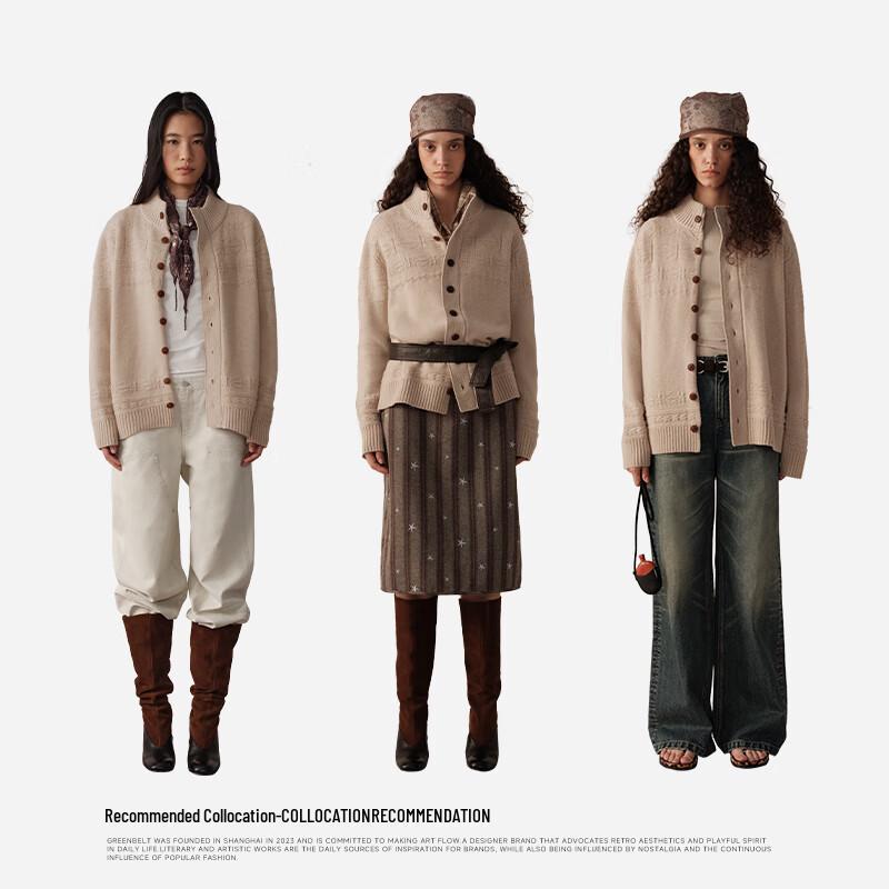 GREEN BELT Women's Retro Fair Isle Wool Cardigan