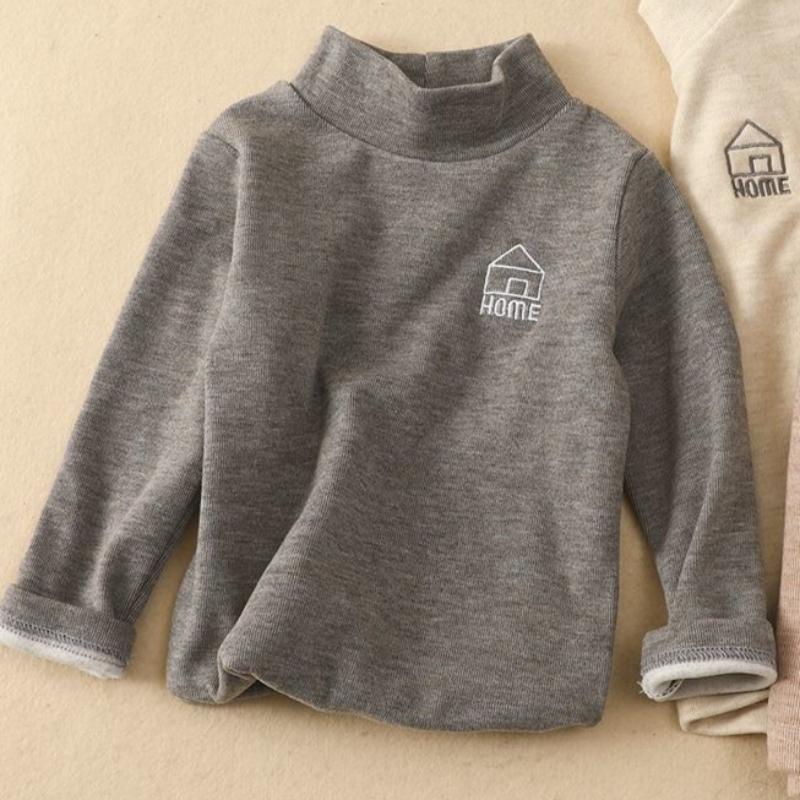 

Children s Base Shirt Autumn and Winter Boys and Girls High Collar Warm Inner Top Long Sleeve T-shirt 140cm серый