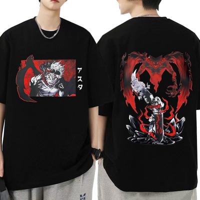 Japanese Anime Black Clover T Shirt Asta Double Sided Graphic T-shirt Harajuku Summer Casual Cotton Oversized T Shirts Couples