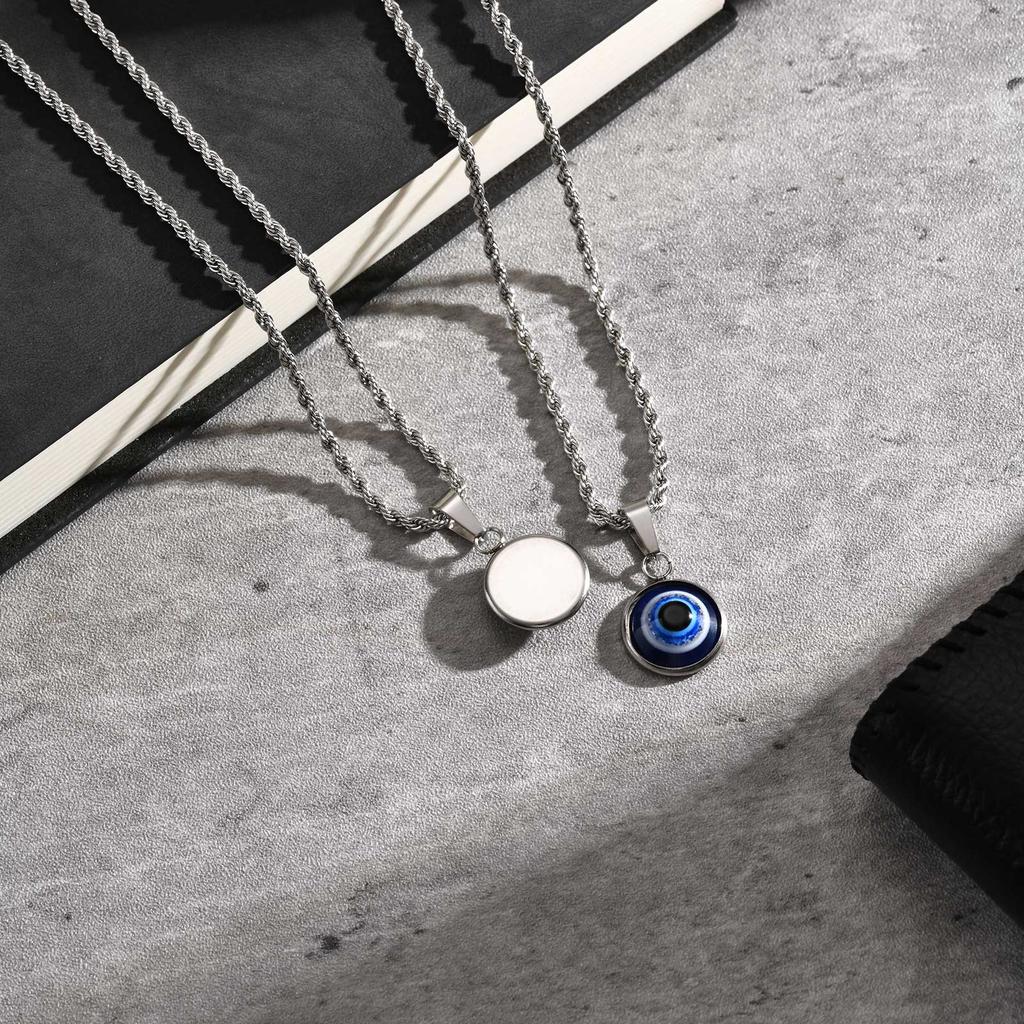 Colares Turcos Olho Grego de Aço Inoxidável para Homens, Colar com Pingente Redondo Olho Azul, Joia de Colar Étnica