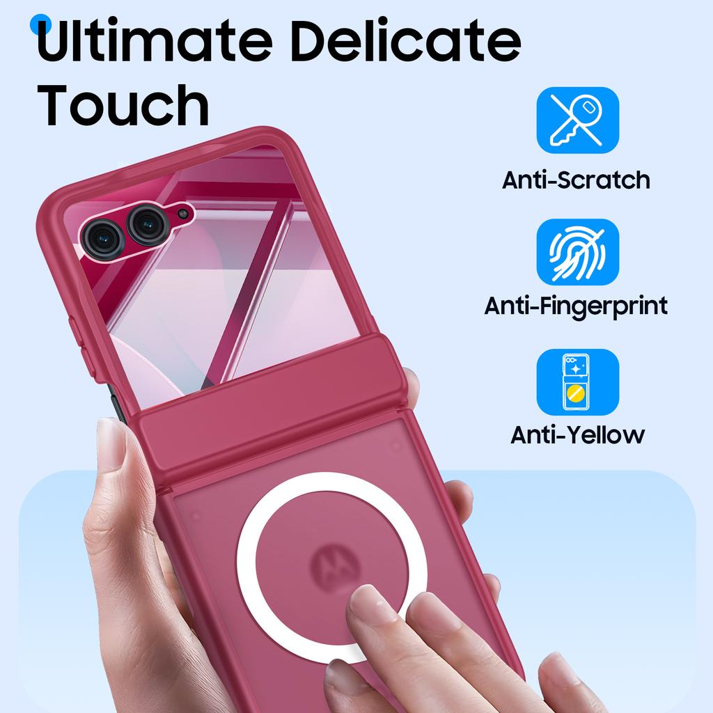 For Motorola Razr Ultra 2025 / Razr Ultra 2026 Magnetic Power,Slim Design,Screen Protector,Hinge Protection,Matte Shockproof Phone Case-Rose Red