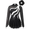 Girls Figure Skating Dance Costume Long Sleeve Rhinestone Patchwork Hollow Back Dress Hair Band