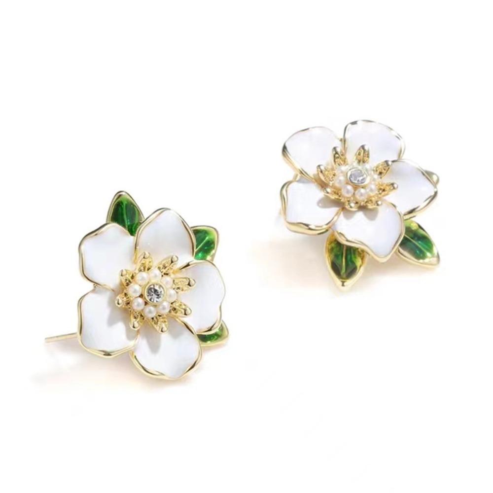 Brincos de Tarraxa Flor de Cerejeira Camélia de Luxo para Mulheres Vintage Elegante Pérola Design Único Inspirado na Natureza Chique Estilo Francês