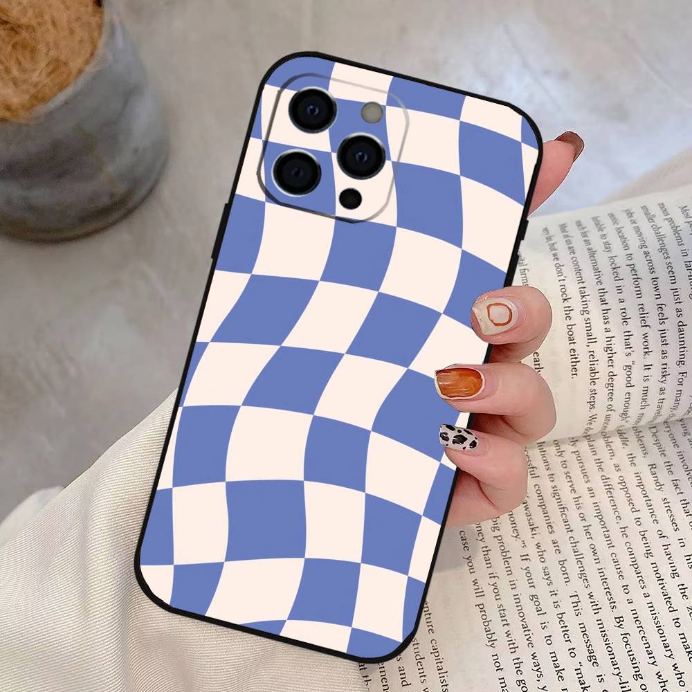 Solid color plaid Phone Case For iPhone 17,16,15,14,13,12,11 Plus,Pro Max,XS,Soft Silicone Black Cover