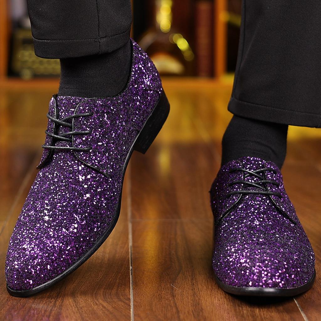 New Designer Britain Gentleman Glitter Sequin Leather Oxford Shoes For Men Wedding Prom Homecoming Party Performance Footwear