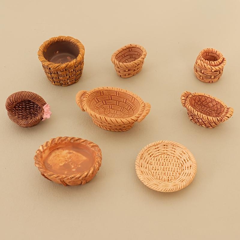8Pcs Mini Resin Simulation Rattan Storage Baskets, Made Of Resin With A Faux Bamboo Weave For Diy Art Craft Making Accessories