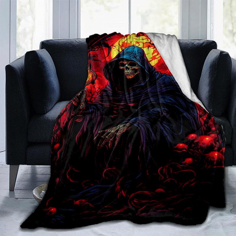 

1pc Skeleton Printing Lightweight Flannel Blanket, Comfortable and Warm Blanket, for Camping Sofa Bed and Couch Office, Gift 100x150cm
