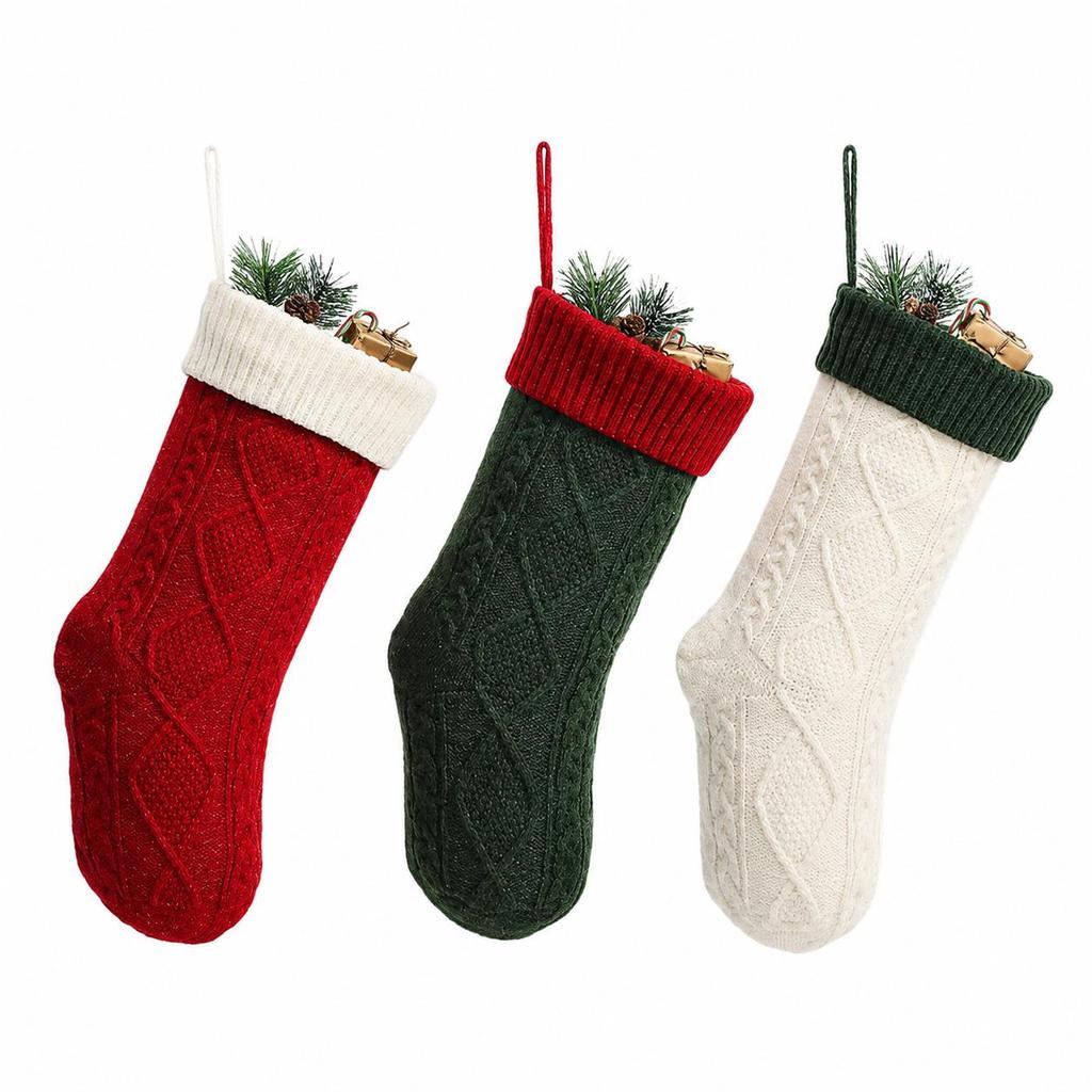 18-Inch Knitted Diamond Pattern Large Christmas Stocking for Gifts - European and American Style