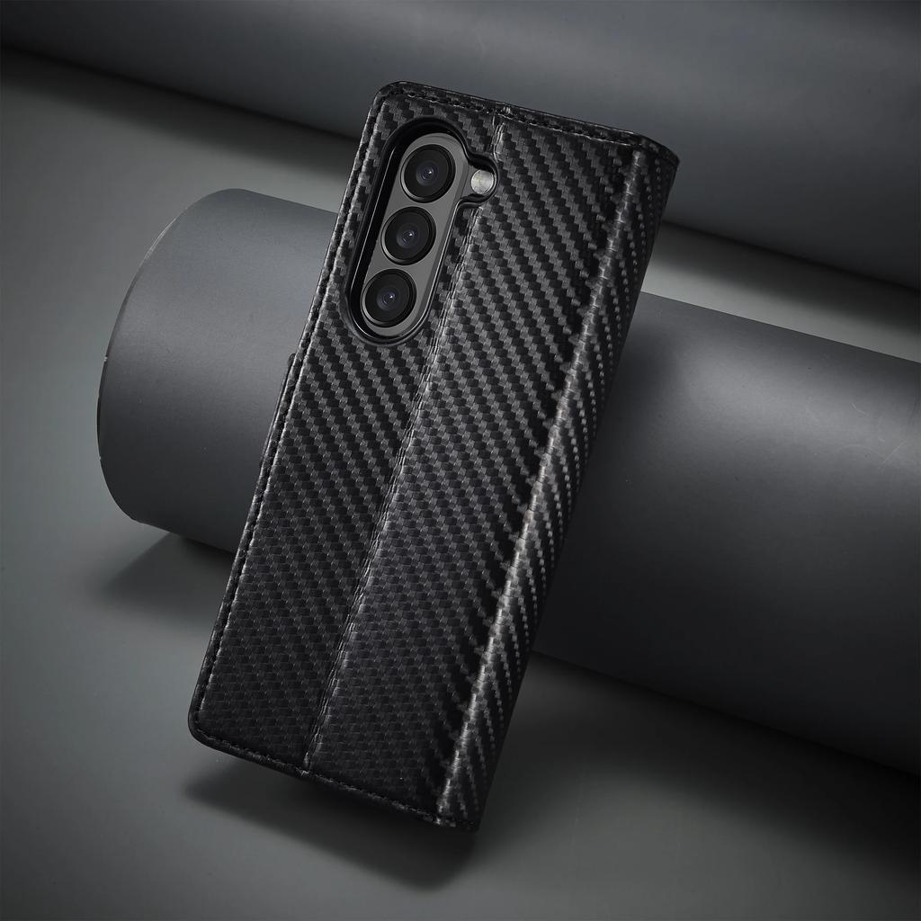Carbon Fiber Leather Wallet Case For Samsung Galaxy Z Fold 7 6 5 4 3 5G Fold7 Fold6 Magnetic Flip Card Holder Phone Bag Etui