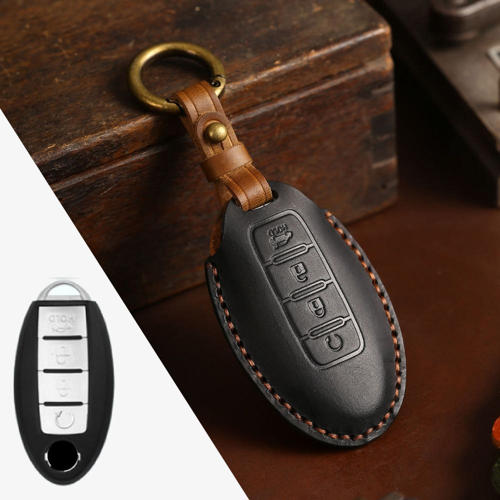 Genuine Crazy Horse Leather Key Cover Case for Nissan X Trail Qashqai Tiida Altima Sylphy Car Keys Protection