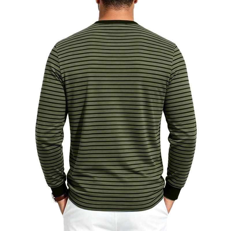 Pánské pruhované tričko Henley s dlouhým rukávem, kulatým výstřihem, zapínáním na knoflíky, ležérním volným střihem, každodenní základní topy pro muže