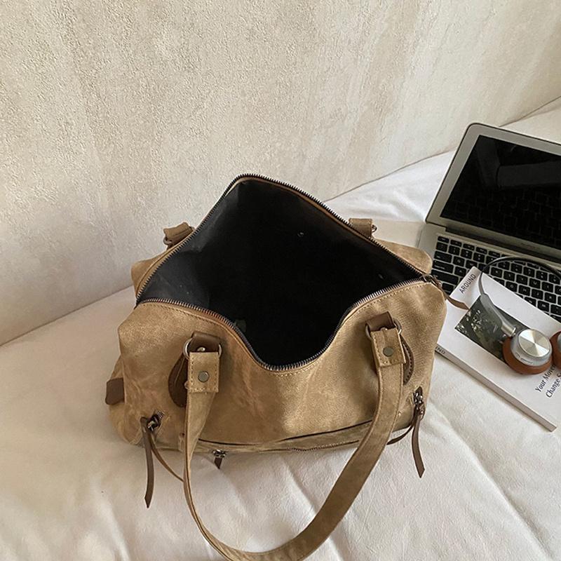 Yogodlns Zipper Tote Bag Solid Color PU Leather Large Capacity Shoulder Bag Minimalist Style Shoulder Bag for Women Daily Commute Use