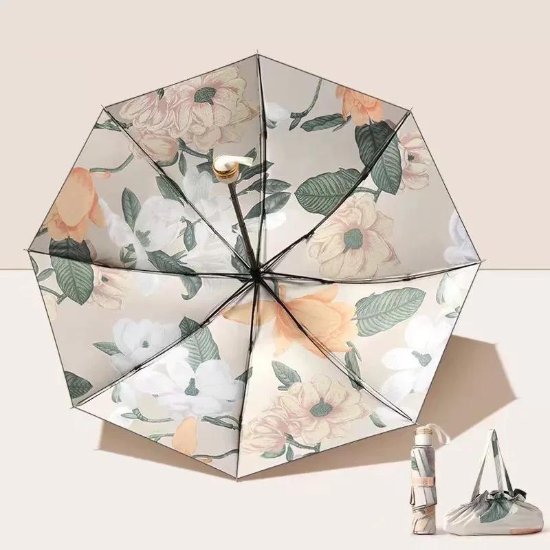 UPF50+ Folding Umbrella Double Layer Sun Rain Umbrella With Storage Bag UV Protection Vinyl coating Parasol Sun Shade Umbrella